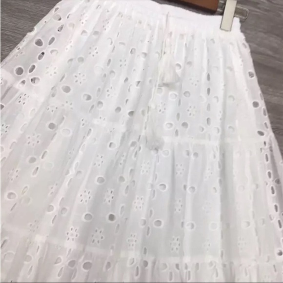 #122 New! Bohemian White Lace Tassel Tie Maxi Skirt - Picture 6 of 8